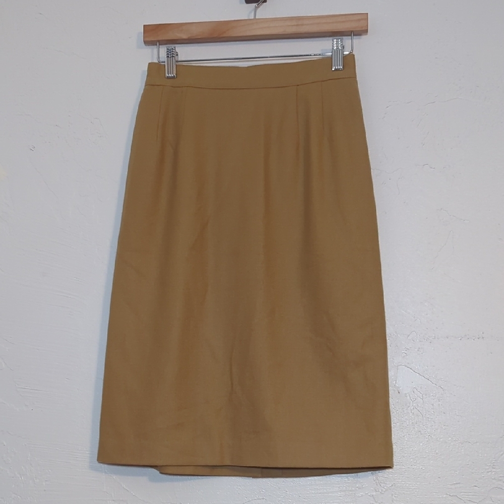 Vintage Tan Wool Skirt Academia Business Professional Office Fall Teacher Preppy